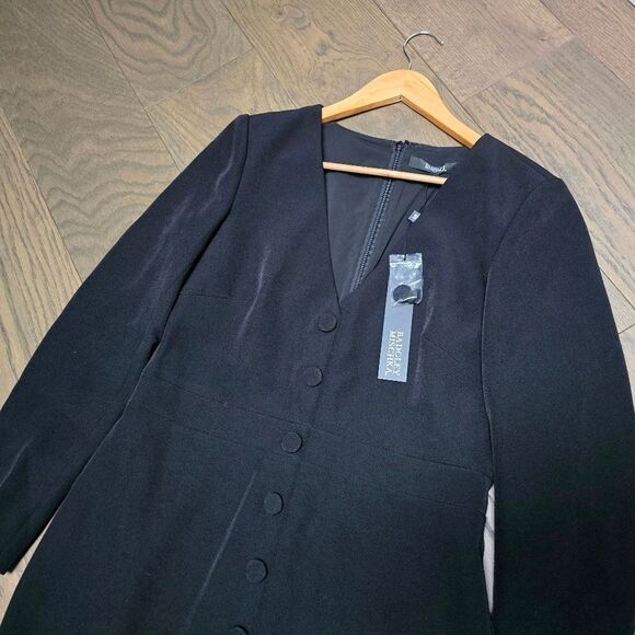 🆕️ Badgley Mischka Tailored Buttoned Long Sleeve Pleated Midi Dress in Black - Picture 10 of 16